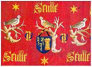 Tapisserie à décor de tourterelles sur laquelle figure la devise de Nicolas Rolin - Seulle (Tu es ma seule étoile) - 